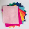 colour samples of the felt fabrics - pink, yellow, orange, red, turquoise, blue, green, purple