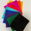 felt fabric swatch colour samples - yellow, orange, pink, red, turquoise, blue, purple, green, black